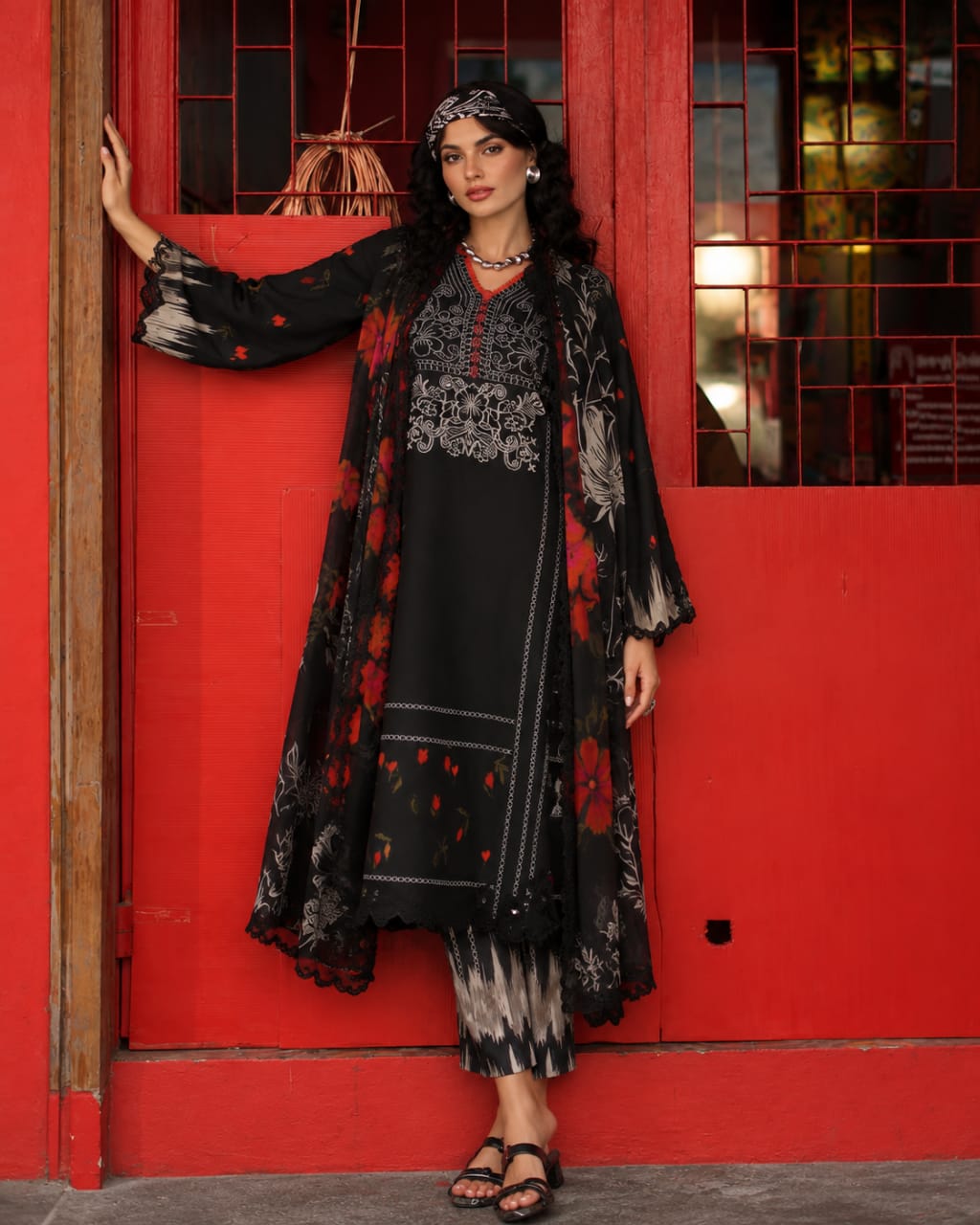 Black Digital Printed 3-Piece Suit