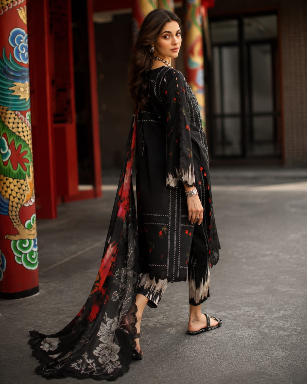 Black Digital Printed 3-Piece Suit