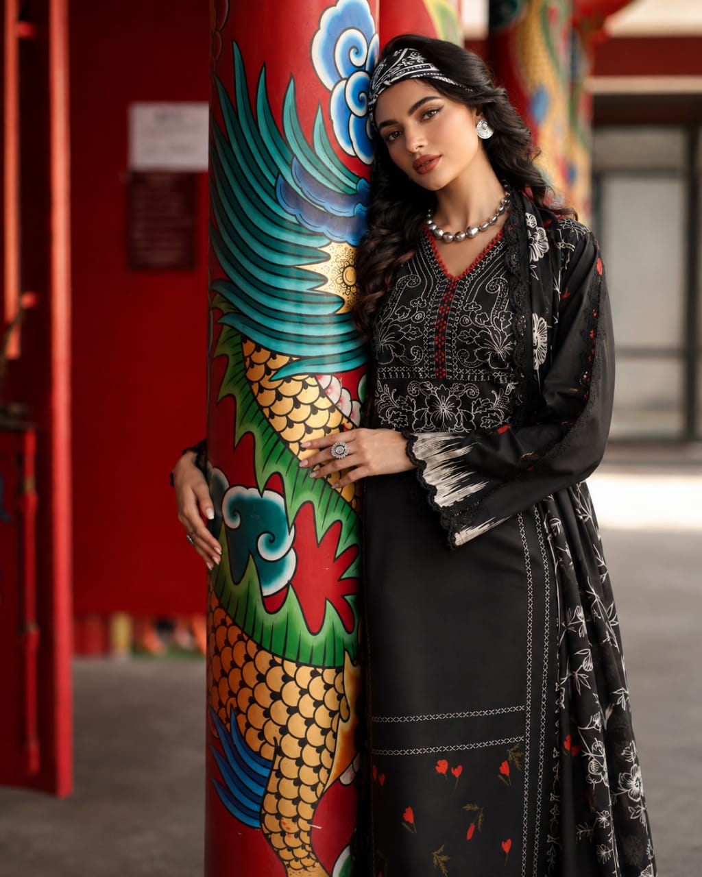 Black Digital Printed 3-Piece Suit