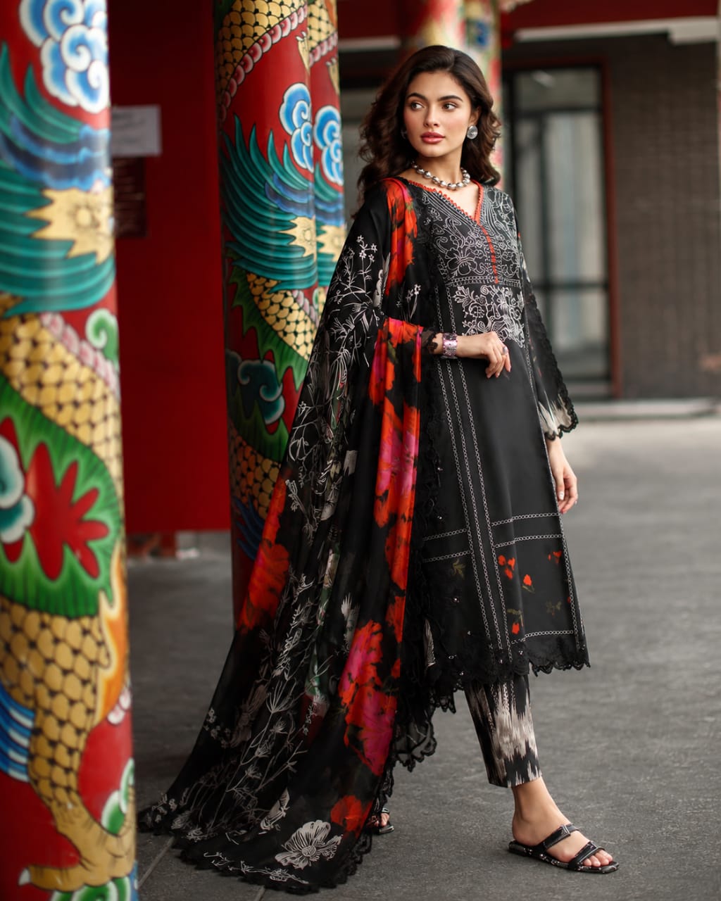 Black Digital Printed 3-Piece Suit