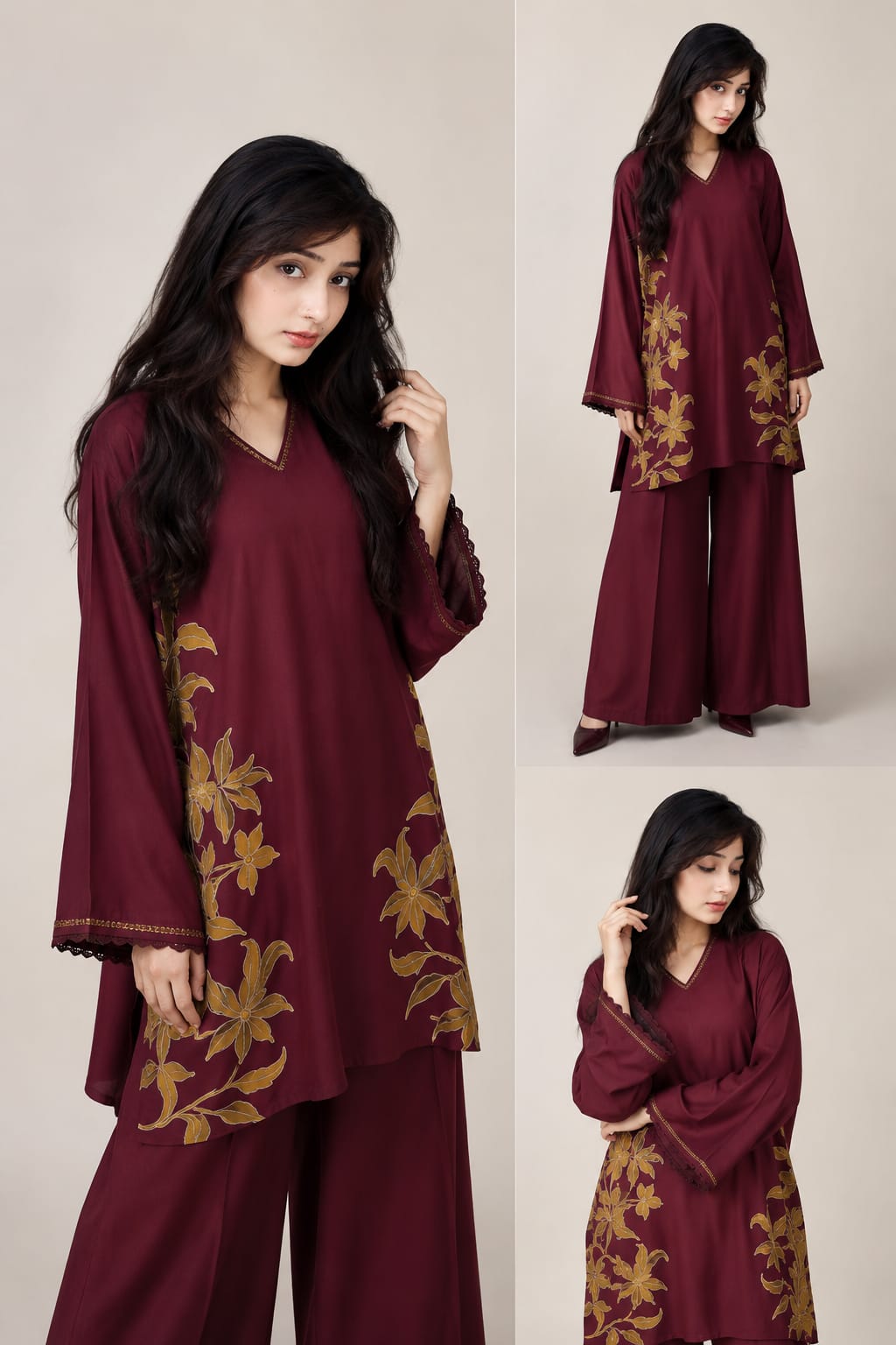 Elegant Maroon Floral Co-Ord Set