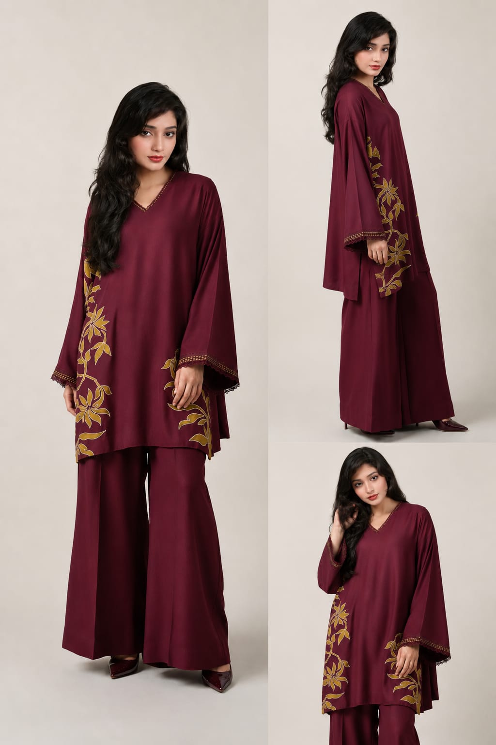 Elegant Maroon Floral Co-Ord Set