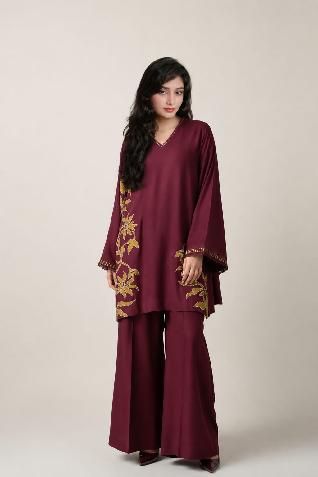 Elegant Maroon Floral Co-Ord Set