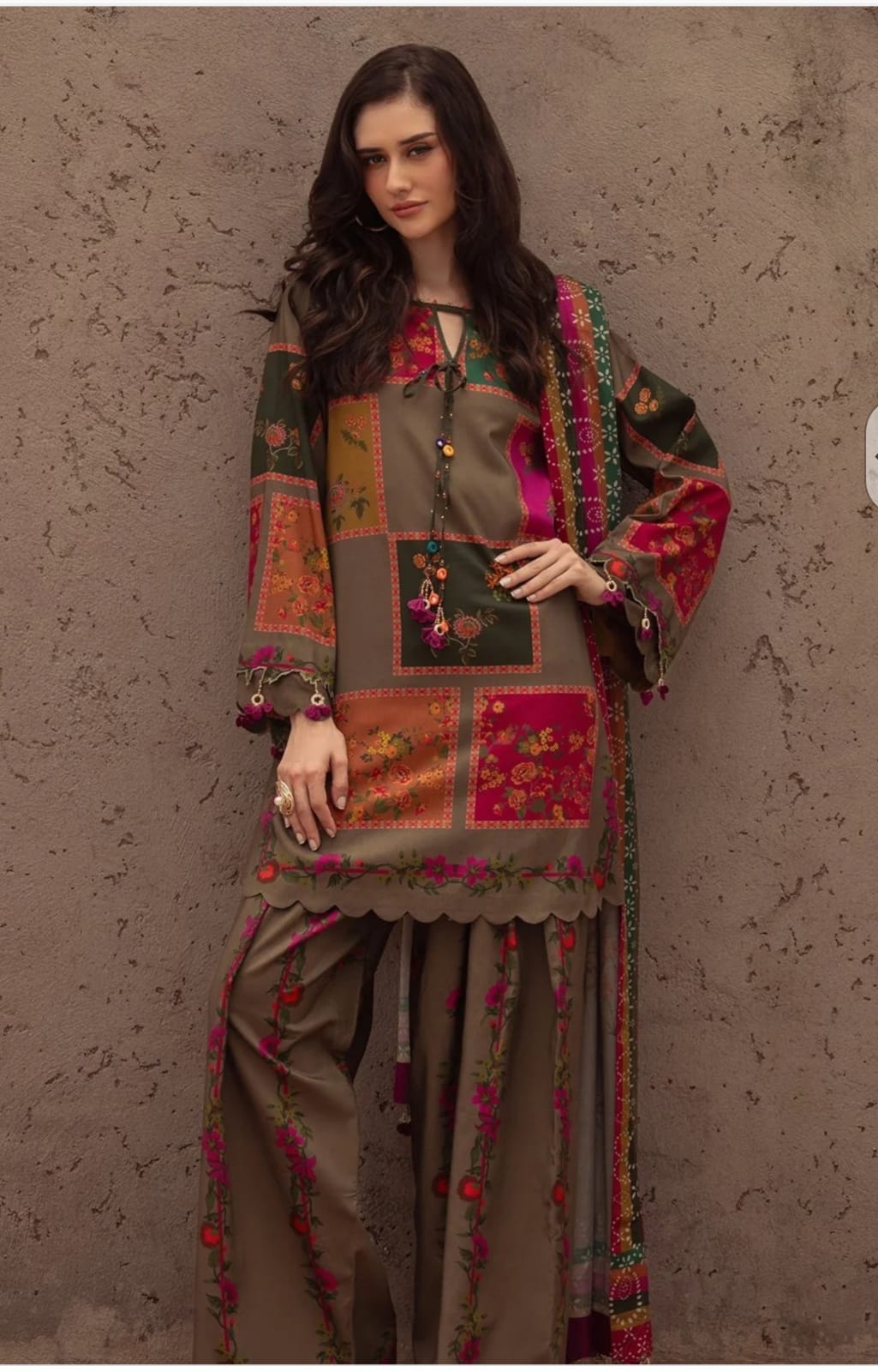 Floral block print suit