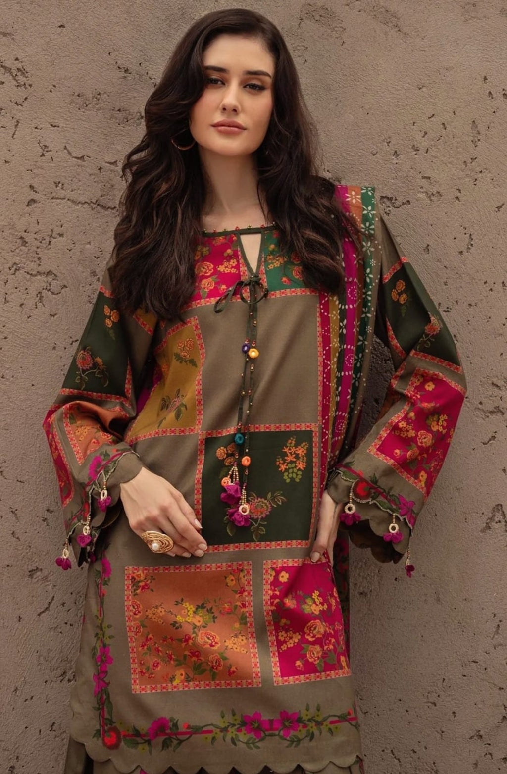 Floral block print suit