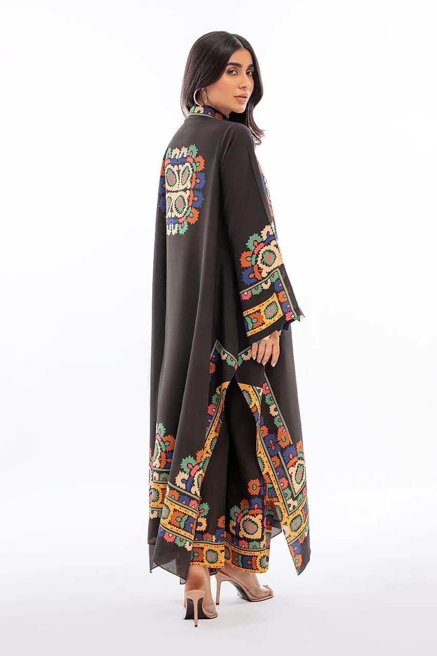 Digital Print Black Floral Elegant Long Shirt – 3 Piece